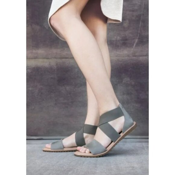 Sorel Ella Leather Gore Stretch Strap Sporty Sandal Comfortable Sage Green - Picture 3 of 14